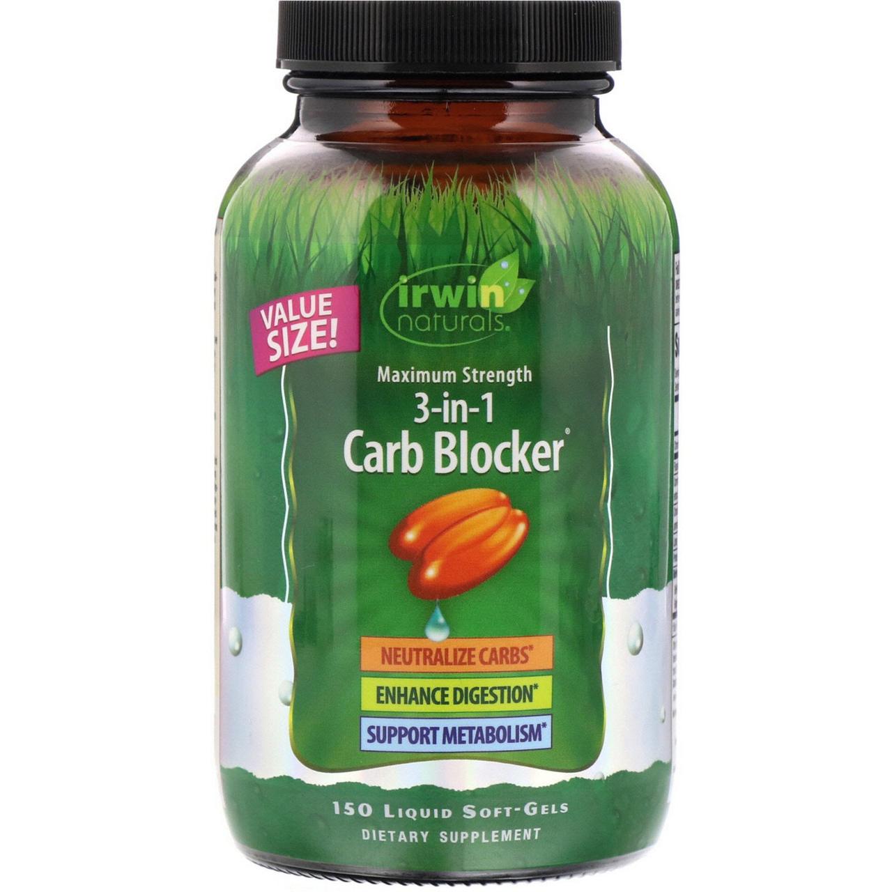 Irwin Naturals, 3-in-1 Carb Blocker, блокатор вуглеводів 3-в-1, максимальна дія, 150 гелевих капсул з рідиною