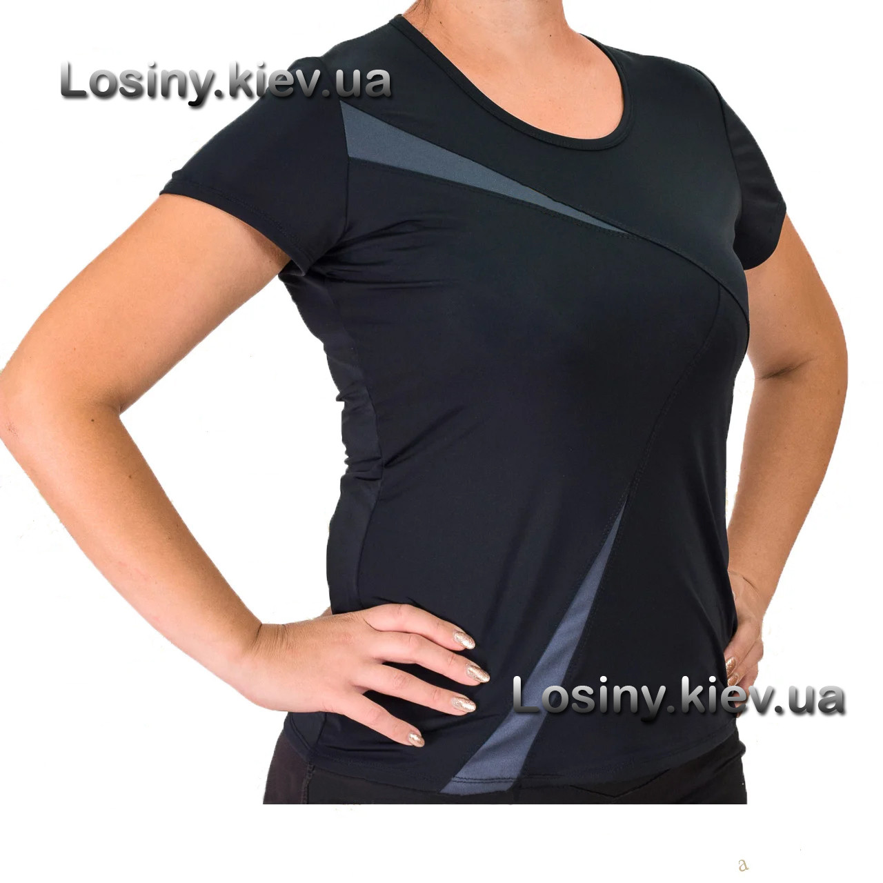 Жіноча футболка для фітнесу батал, жіноча спортивна футболка великих розмірів Vaлерi 4029 з темносірим