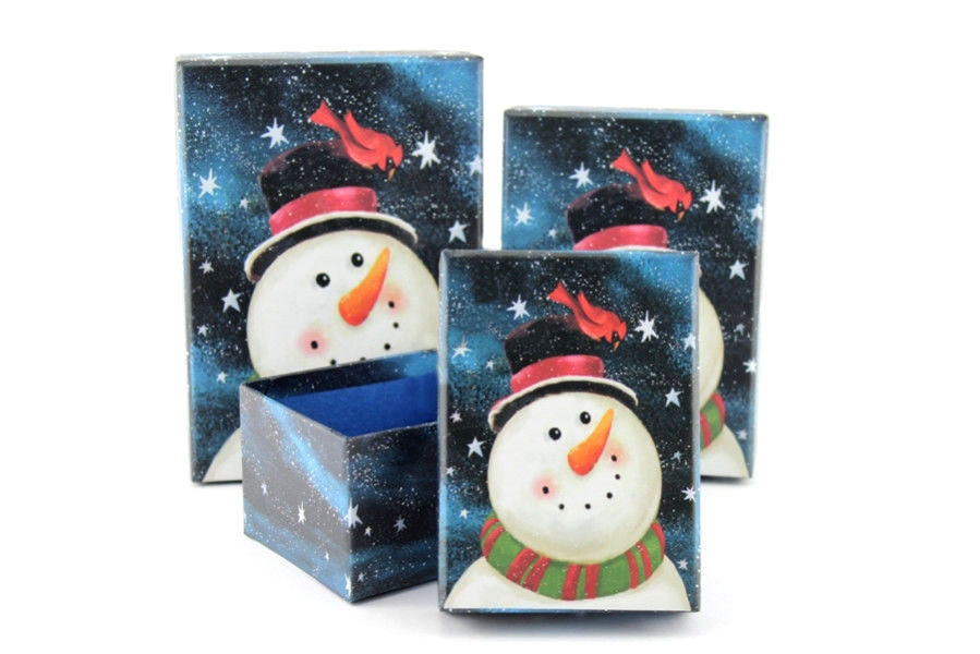 Подарочная коробка новогодняя Снеговик в Новогоднюю ночь 11.5 x 9.8 x 5.2 см - фото 1 - id-p174482003