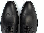 Оксфорди з броговуванням чорні шкіряні чоловічі туфлі взуття великих розмірів Amedeo Black Leather BS by Rosso, фото 9