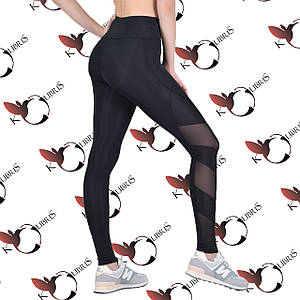 Жіночі спортивні лосини зі вставками чорного кольору та сітки