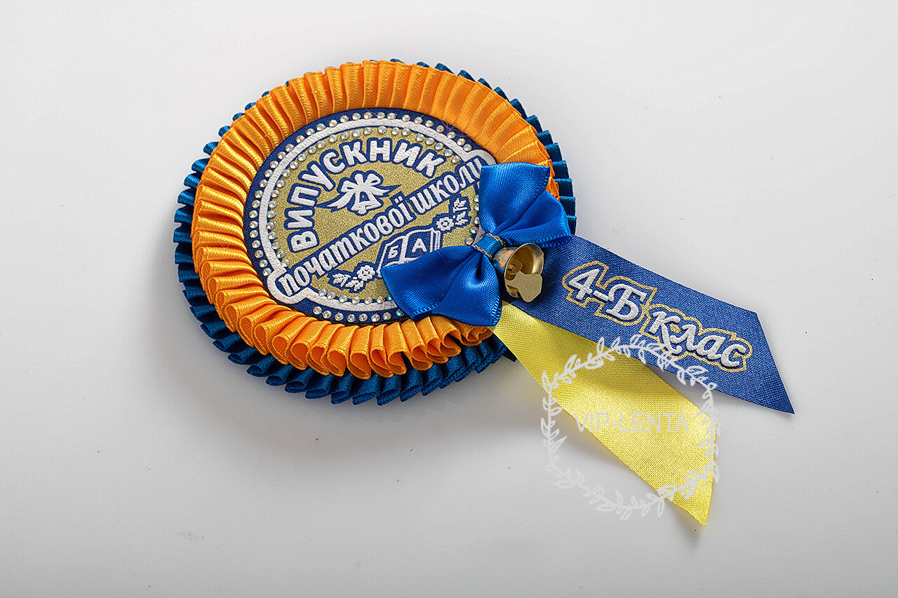 Синьо-жовта медаль початкової школи з номером класу