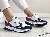 Жіночі спортивні кросівки Adidas Falcon шкіряні замшеві білі з синім і червоним, фото 3