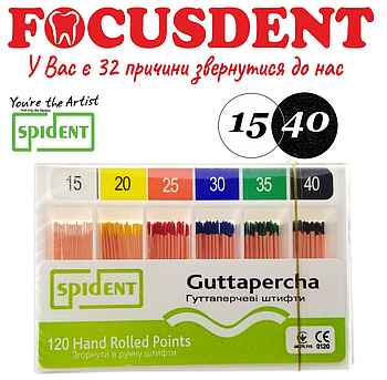 Гутаперчеві штифти конус.02 Spident (Guttapercha) 120 шт., в асортименті від 10 до 80