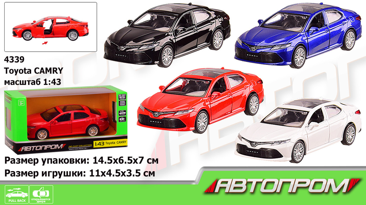 Машина метал 4339 "АВТОПРОМ", 1:43 Toyota CAMRY, 4 кольори, відкр.двері