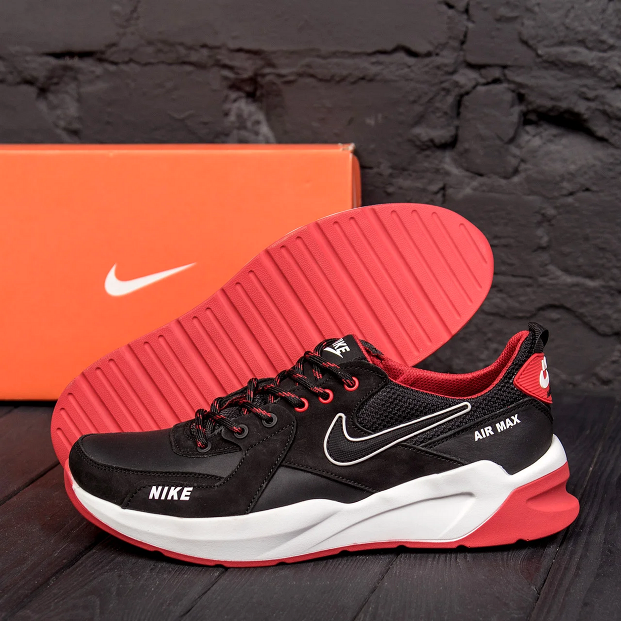 Мужские черные кожаные кроссовки nike