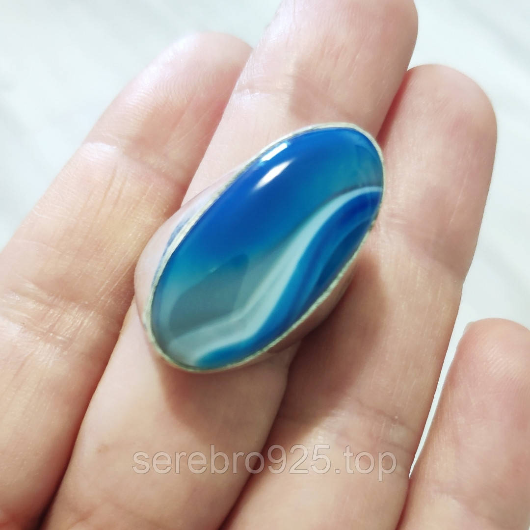 Кільце з натуральним каменем синій агат