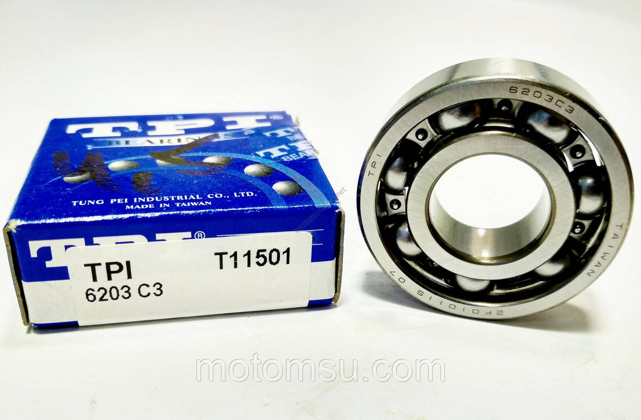 Підшипник колінвалу 6203 (40x16x12) PAL/3KJ/Stels, TPI, фото 1