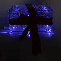 LED декорація подарункова коробка, 11 см, прозорий, 20л, блакитний, акрил (040865)