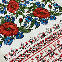 Вафельний рушник український з маками та васильками 45х70 см