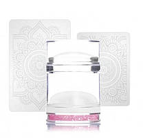 Дворівневий синіконовий штамп для стемпінгу, зі стразами, скрапер і пластина, колір в асортименті