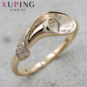 Колечко золотисте тонке Xuping Jewelry трубочка зі стразами медичне золото 18K