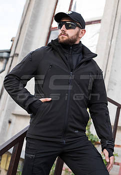 Тактична куртка Хантер Софтшелл чорна на сітці