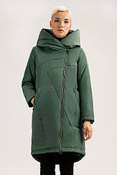 Довга жіноча куртка демісезонна Finn Flare A19-11019-514 зелена XS
