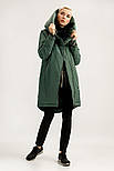 Довга жіноча куртка демісезонна Finn Flare A19-11019-514 зелена XS, фото 3