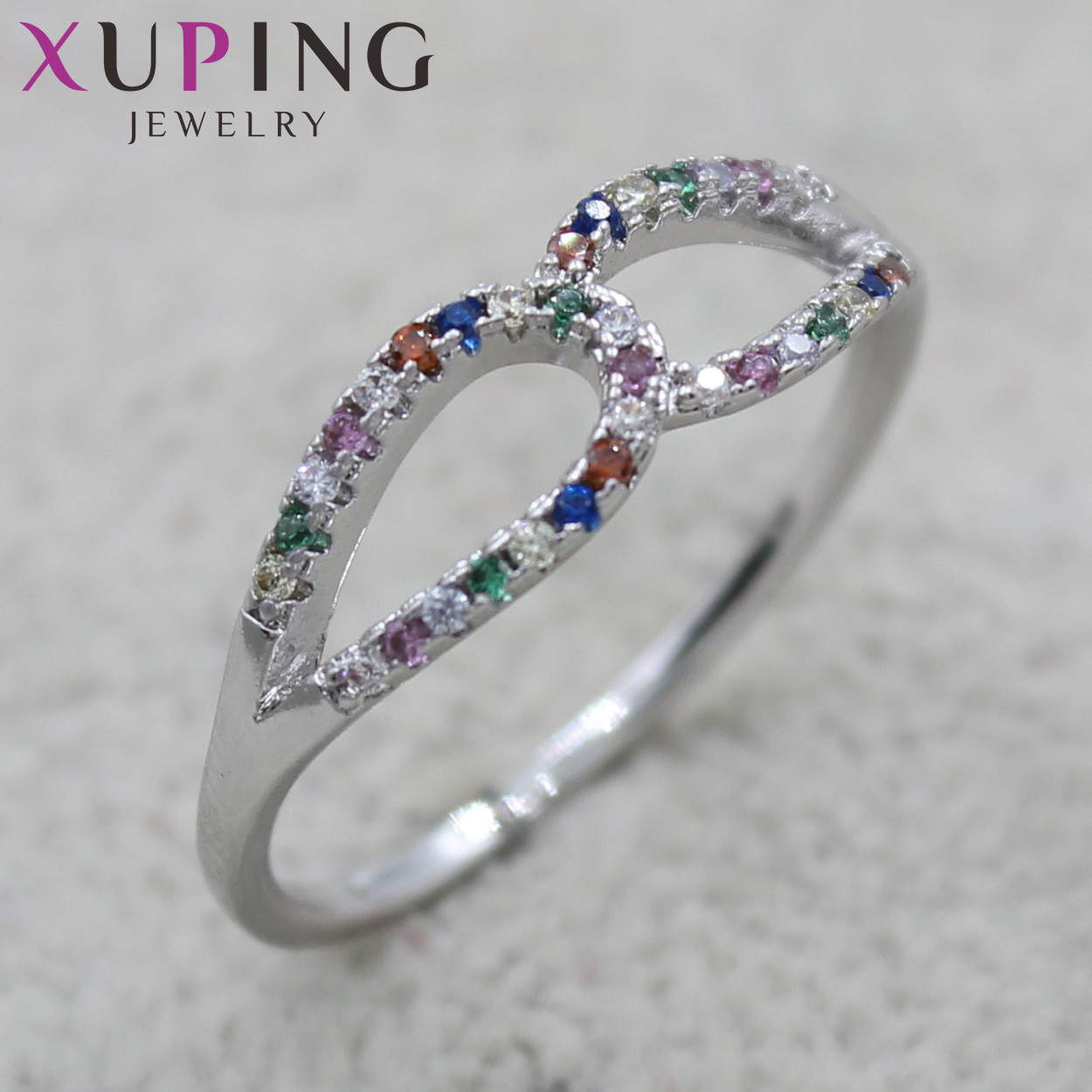 Колечко сріблястого кольору Xuping Jewelry з різнобарвними стразами медичний сплав