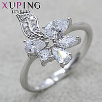 Кольцо серебристого цвета тонкое Xuping Jewelry в виде цветочка с фианитами медицинский сплав