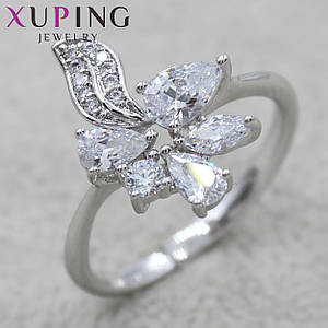 Кільце сріблястого кольору тонке Xuping Jewelry у вигляді квіточка з фіанітами медичний сплав