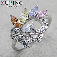 Кольцо серебристое Xuping Jewelry с разноцветными кристаллами медицинский сплав