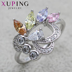 Кільце сріблясте Xuping Jewelry з різнобарвними кристалами медичний сплав