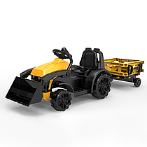 Трактор-бульдозер з ковшем електромобіль на акумуляторі з причепом і пультом жовтий з чорним від 3 до 8 років