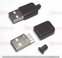 01-08-003BK. Штекер USB тип A под шнур, разборной, корпус бакелит, чёрный
