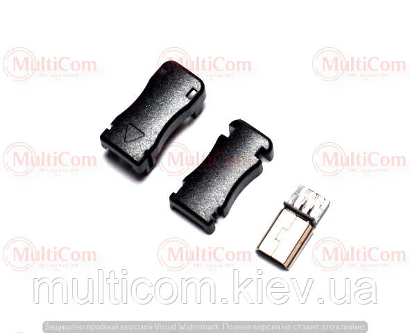 01-08-062. Штекер mini USB 5pin під кабель, розбірний, чорний