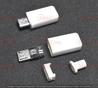 01-08-071W. Штекер micro USB 5pin под кабель, корпус бакелит, белый