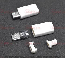 01-08-071W. Штекер micro USB 5pin під кабель, корпус бакелит, білий