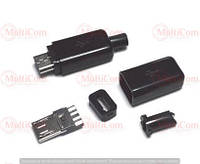 01-08-071BK. Штекер micro USB 5pin под кабель, корпус бакелит, чёрный