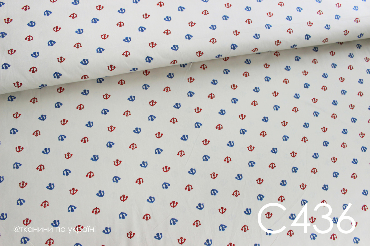 Тканина сатин Якорі на бежевому