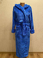 Женский длинный теплый домашний махровый халат больших размеров с капюшоном , 2XL(50-52) 3XL(52-54) .