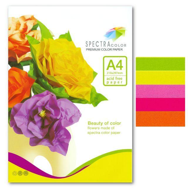 Кольоровий папір Spectra кольорова Color А4 75г/м2 100 аркушів набір 5 кольорів неон