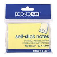 Папір для нотаток з липким шаром EconoMix 50х75мм 100аркушів жовтий E20931