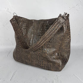 Сумка жіноча "Єва" натуральна шкіра, коричнева з тисненням під крокодила