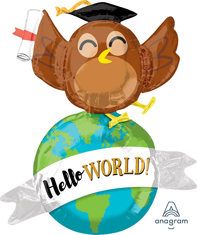 А 42" Hello World Owl — Фольгована куля для випускника Привіт Світ, В УП