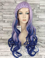 Перука фіолетова з синім довга хвиляста з довгим чубчиком жіноча для жінок 75см зі штучного волосся