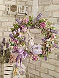 Віночок великодній з кроликами і лавандою, пасхальний вінок на двері, Д - 42-40 см, фото 7