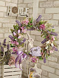 Віночок великодній з кроликами і лавандою, пасхальний вінок на двері, Д - 42-40 см, фото 5