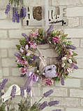 Віночок великодній з кроликами і лавандою, пасхальний вінок на двері, Д - 42-40 см, фото 2