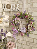 Віночок великодній з кроликами і лавандою, пасхальний вінок на двері, Д - 42-40 см, фото 6