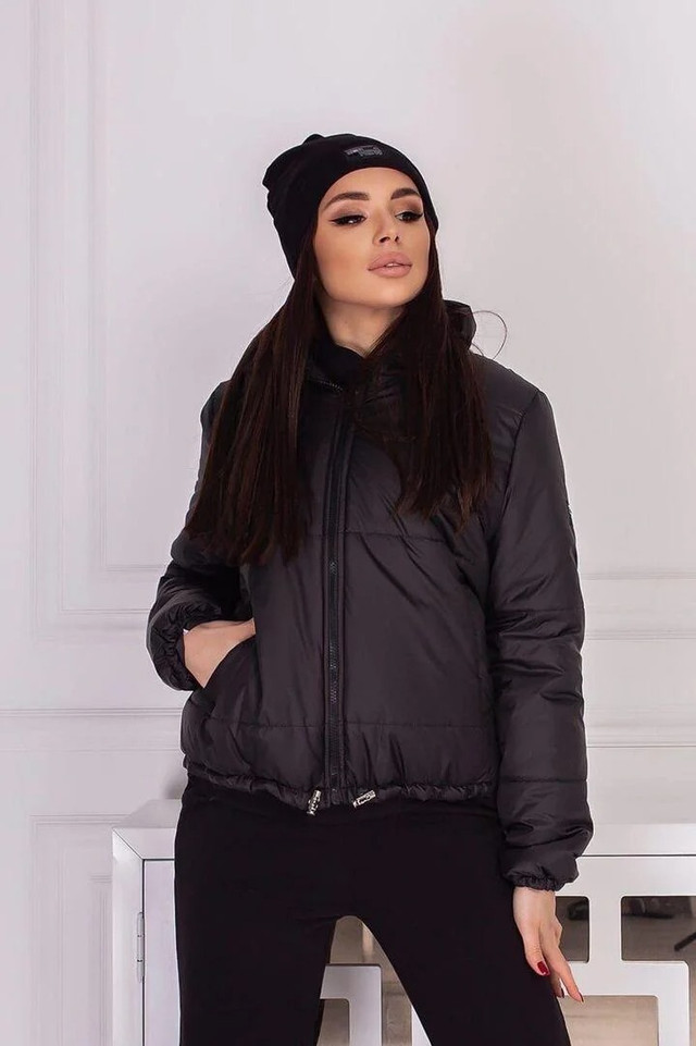 Куртка женская весенняя Курточка короткая женская Демисезонная Дутая куртка черного цвета