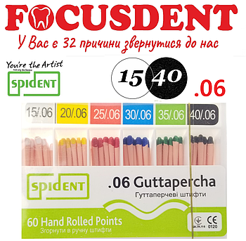 Гутаперчеві штифти конус.06 Spident (Guttapercha) 60 шт. в асортименті від 15 до 45