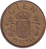 Хуан Карлос I. Монета 100 песет. 1975-2001 год, Испания..(Г)
