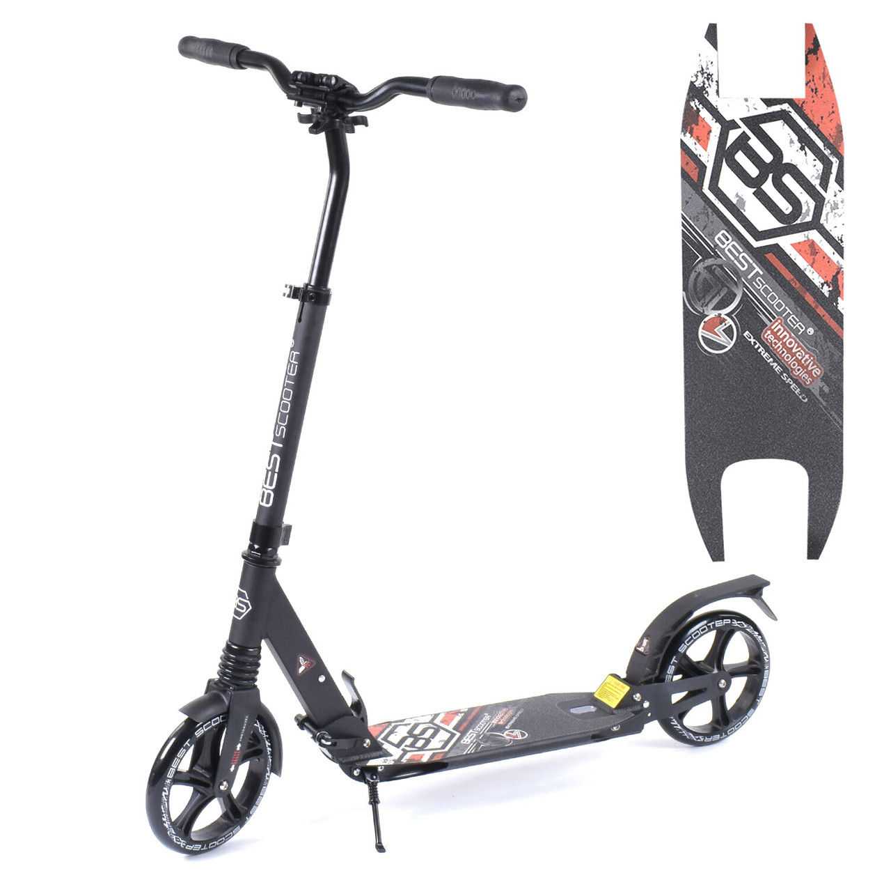 Самокат двоколісний алюмінієвий Best Scooter два амортизатори червоний заднє гальмо