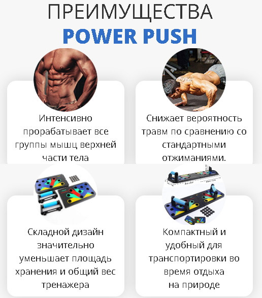 Доска для Отжиманий POWER PUSH - Универсальный Тренажер для Домашних Тренировок - фото 4 - id-p1369356541