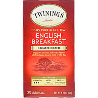Twinings, 100% чистый черный чай, английский завтрак, без кофеина, 25 чайных пакетиков, 50 г (1,76 унции)