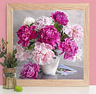 Алмазна вишивка повітряні півонії 30х30 см, квадратні стрази, повна викладка, фото 2