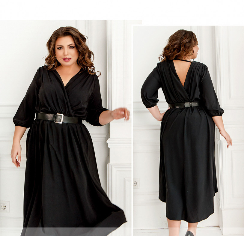 / Розмір 50,52,54,56,58 / елегантне Жіноче легке плаття плюс сайз / 8616Б-Чорний
