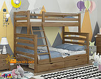 Ліжко Двоярусне дитяче дерев'яне Трансформер Соня з ящиками, 120х190, Горіх світлий